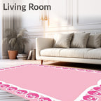 Pink Floral Repeat Border Rug