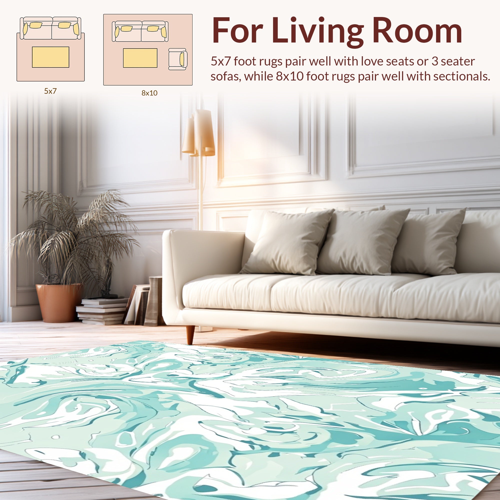 Abstract Aqua Swirls Pattern Rug