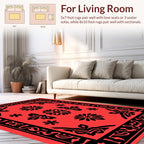Bold Floral Patterned Red Black Rug