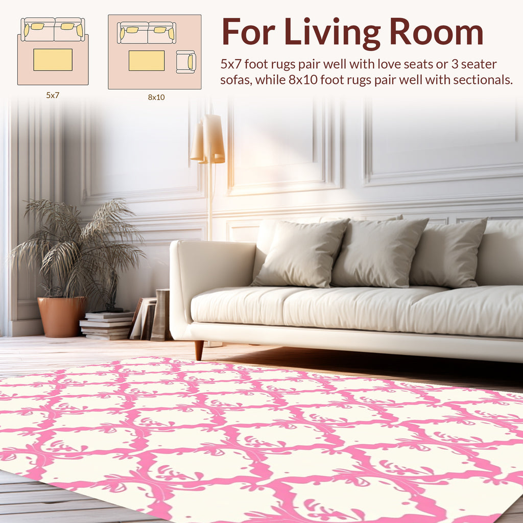Pink Cream Ornate Lattice Pattern Rug