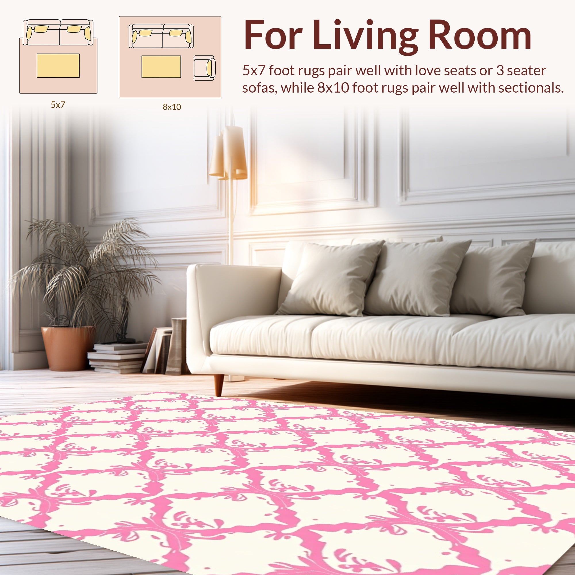 Pink Cream Ornate Lattice Pattern Rug
