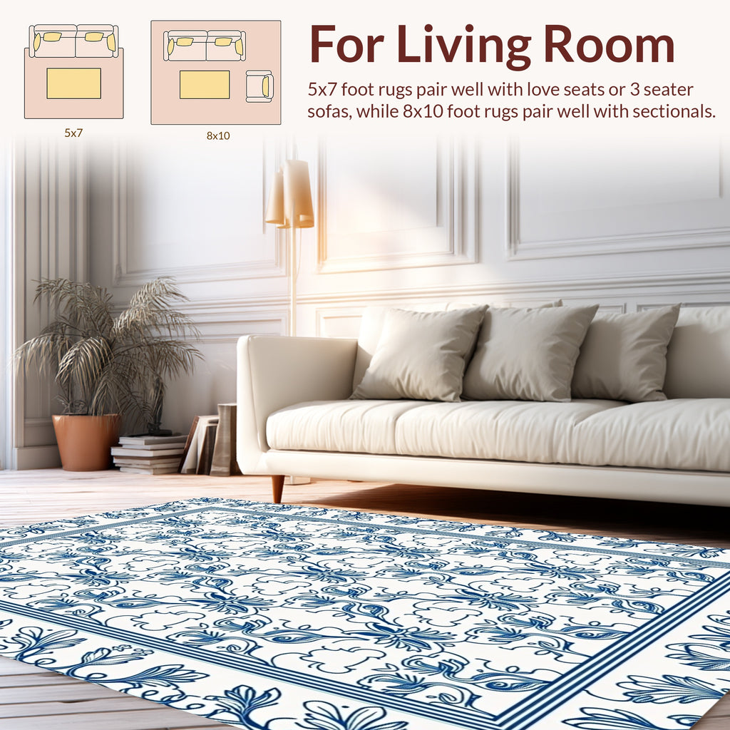 Delicate Blue Floral Pattern Design Rug