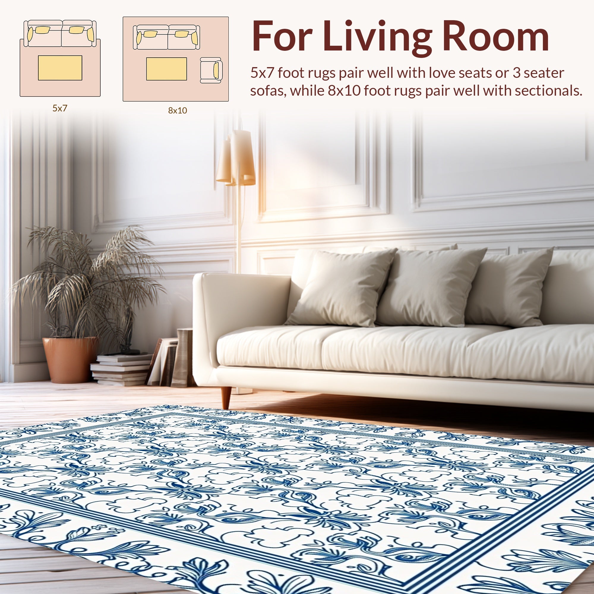 Delicate Blue Floral Pattern Design Rug