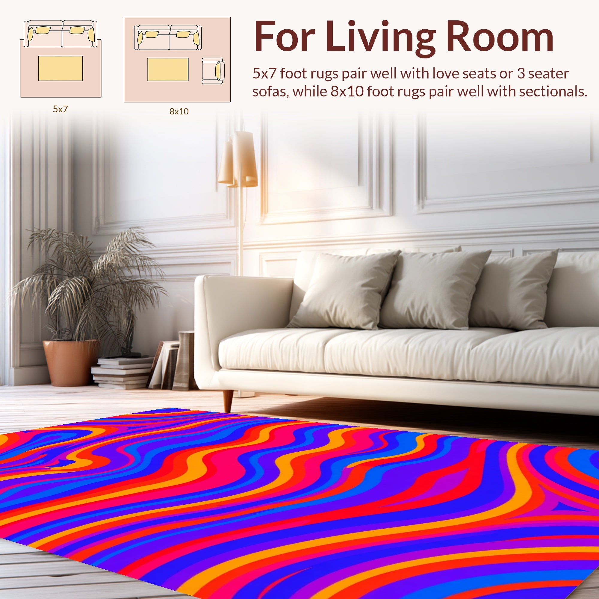 Vibrant Swirls Bold Stripes Pattern Rug