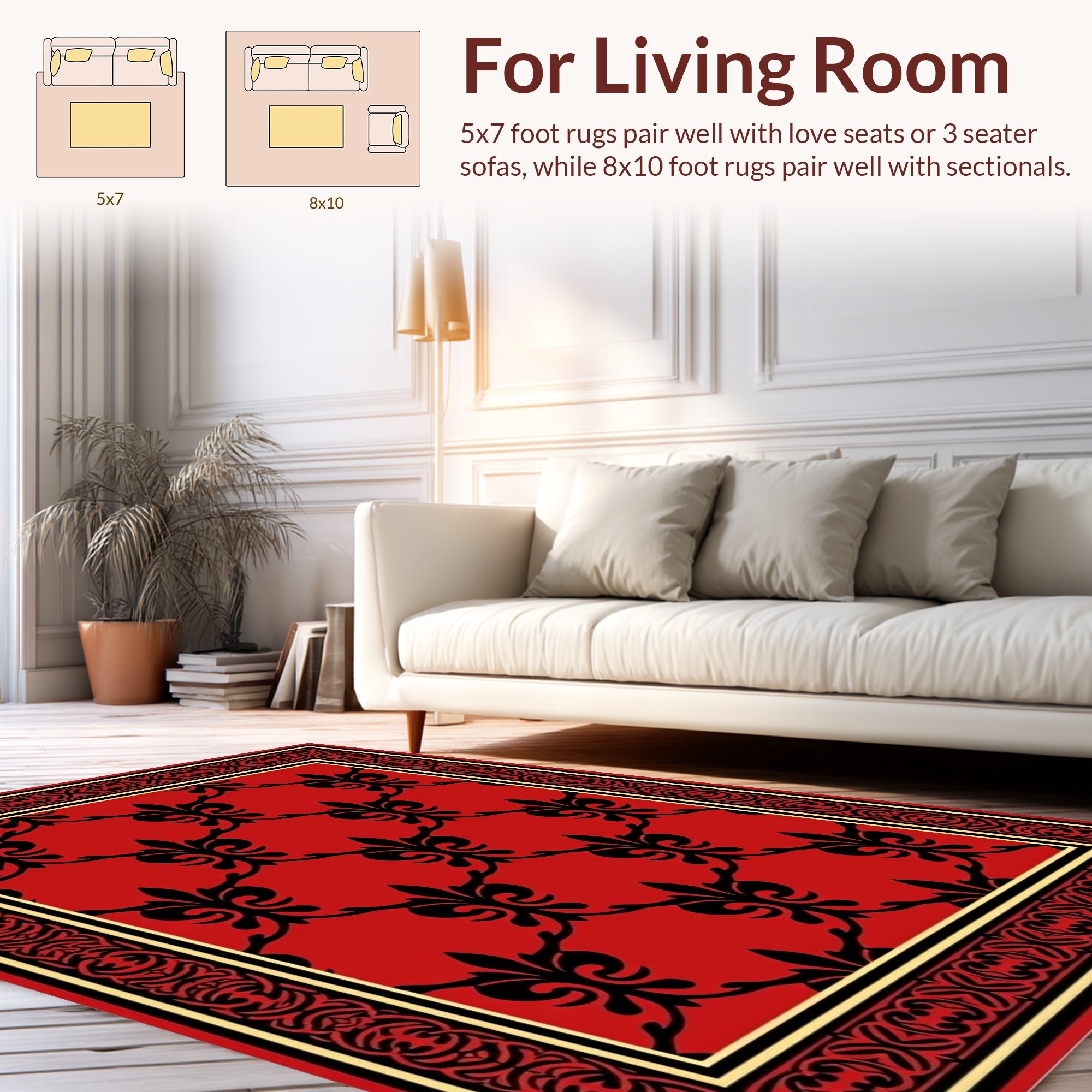 Regal Red Black Fleur-de-Lis Pattern Rug