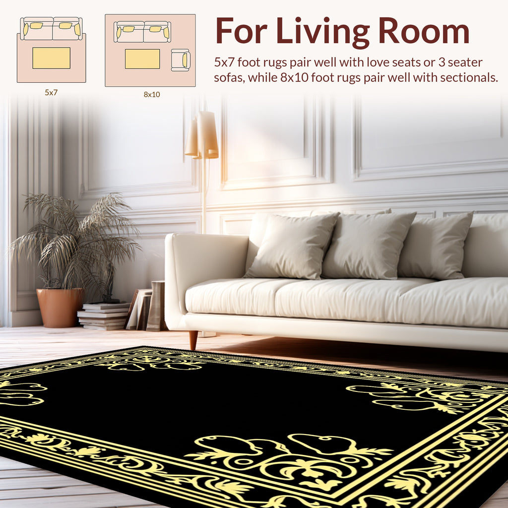 Golden Elegant Floral Border Design Rug