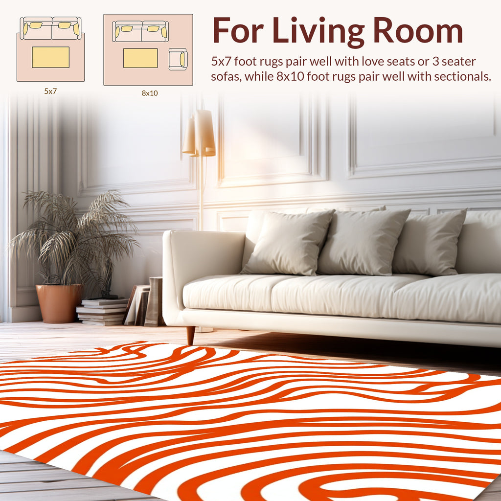 Orange Wavy Line Abstract Design Rug