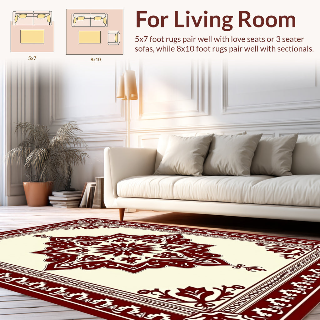 Ornate Floral Medallion Border Design Rug