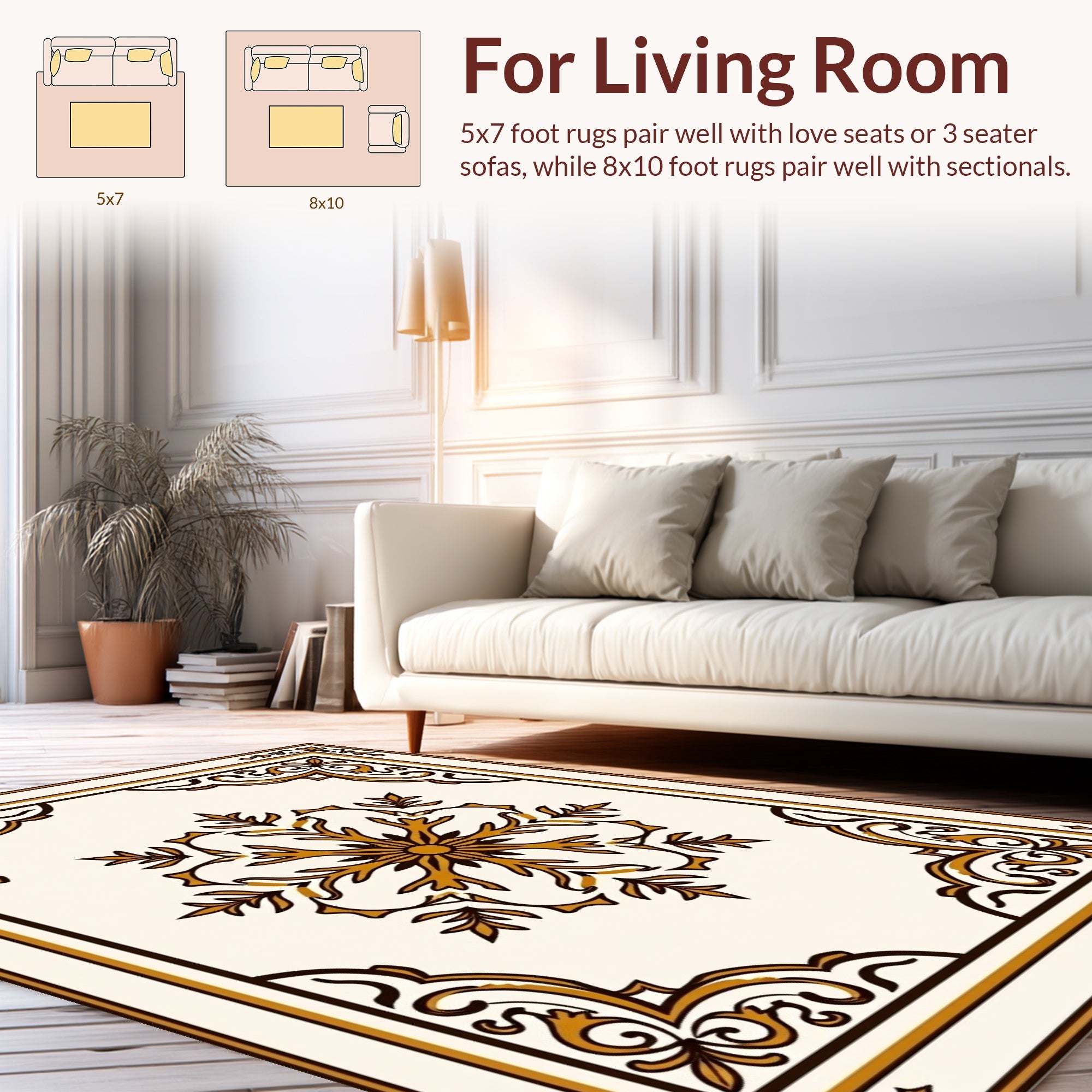 Ornate Golden Floral Medallion Rug