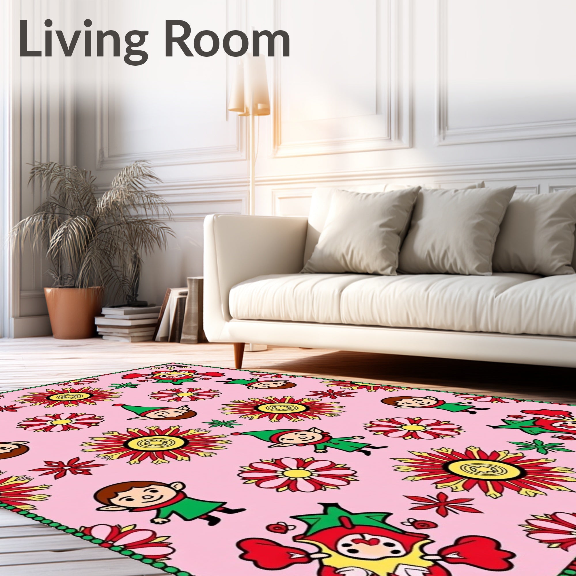 Whimsical Pink Elf Floral Collage Rug