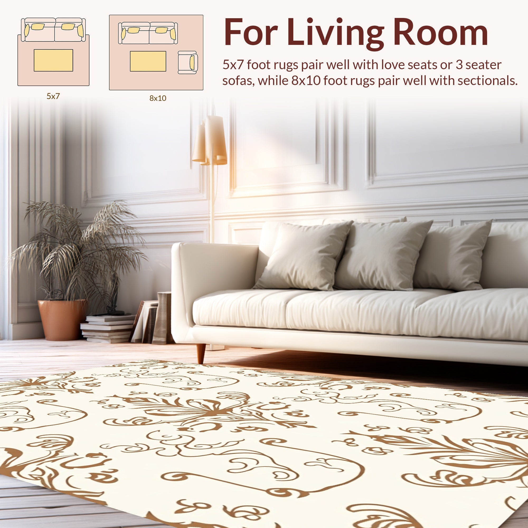 Antique Brown Floral Damask Design Rug