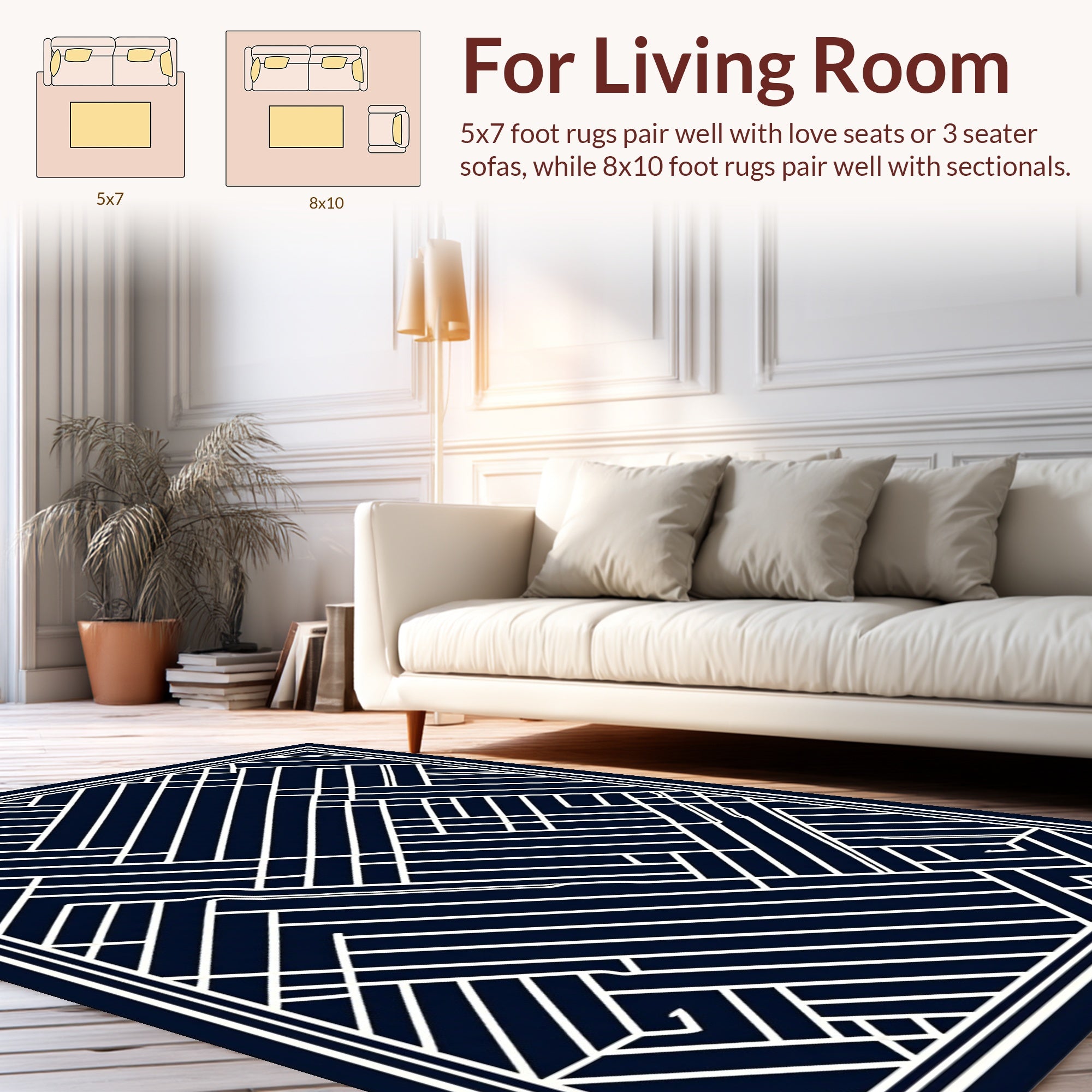 Structured Geometric White Lines Rug