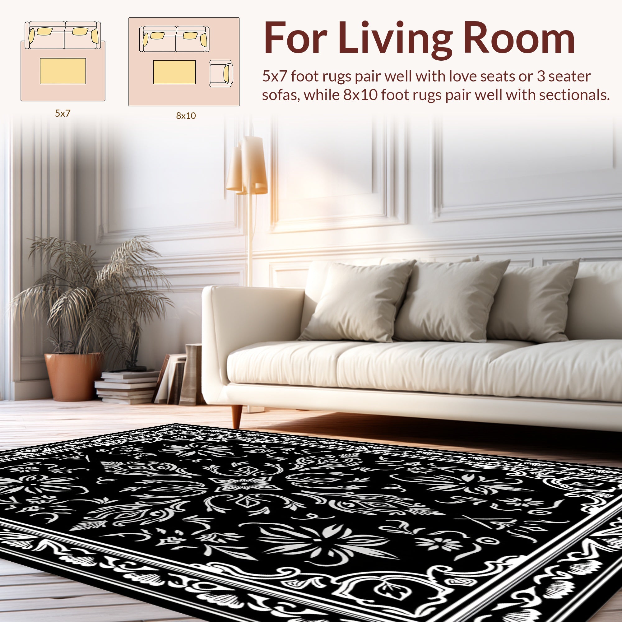 Black White Floral Mandala Pattern Rug