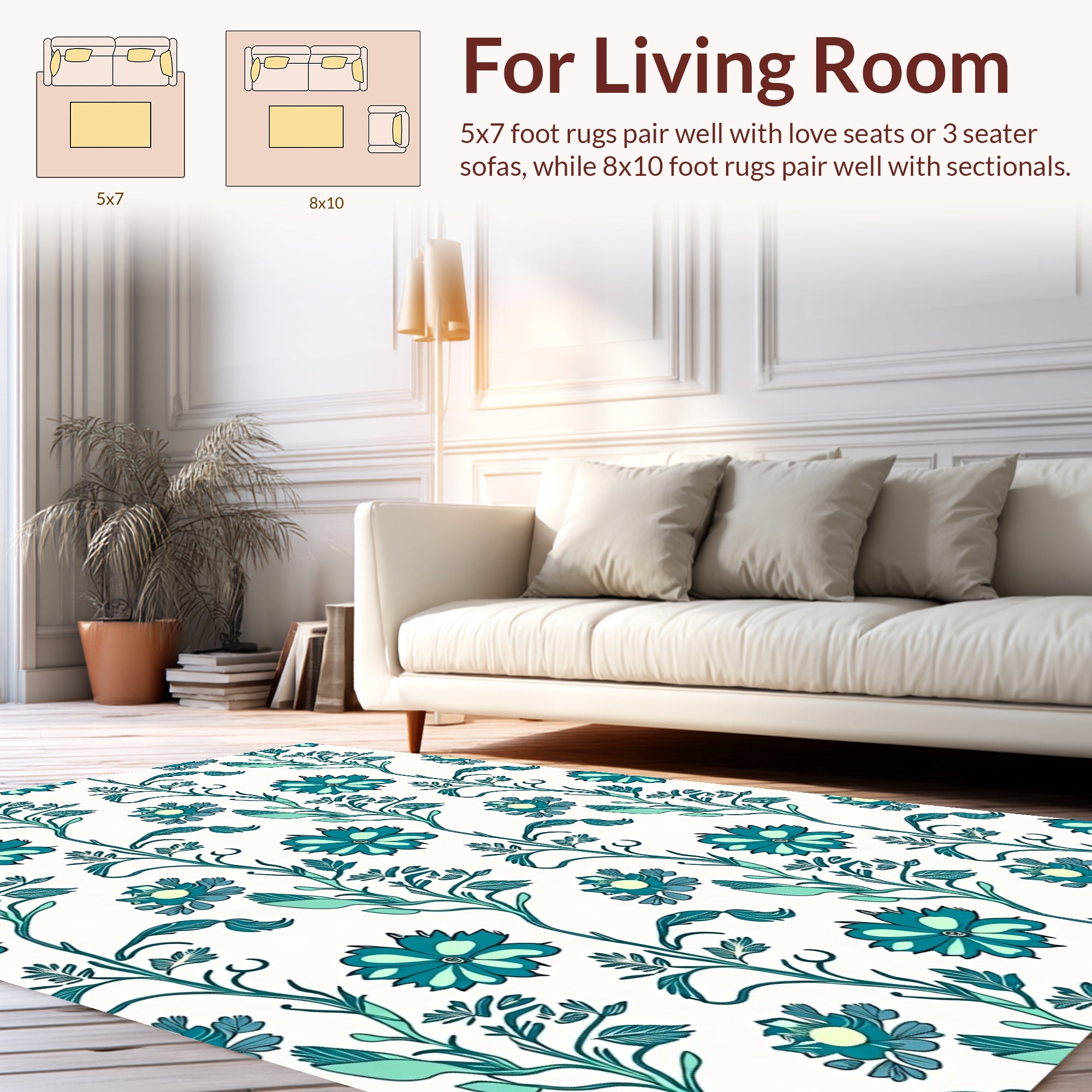 Teal Floral Vine Pattern Rug