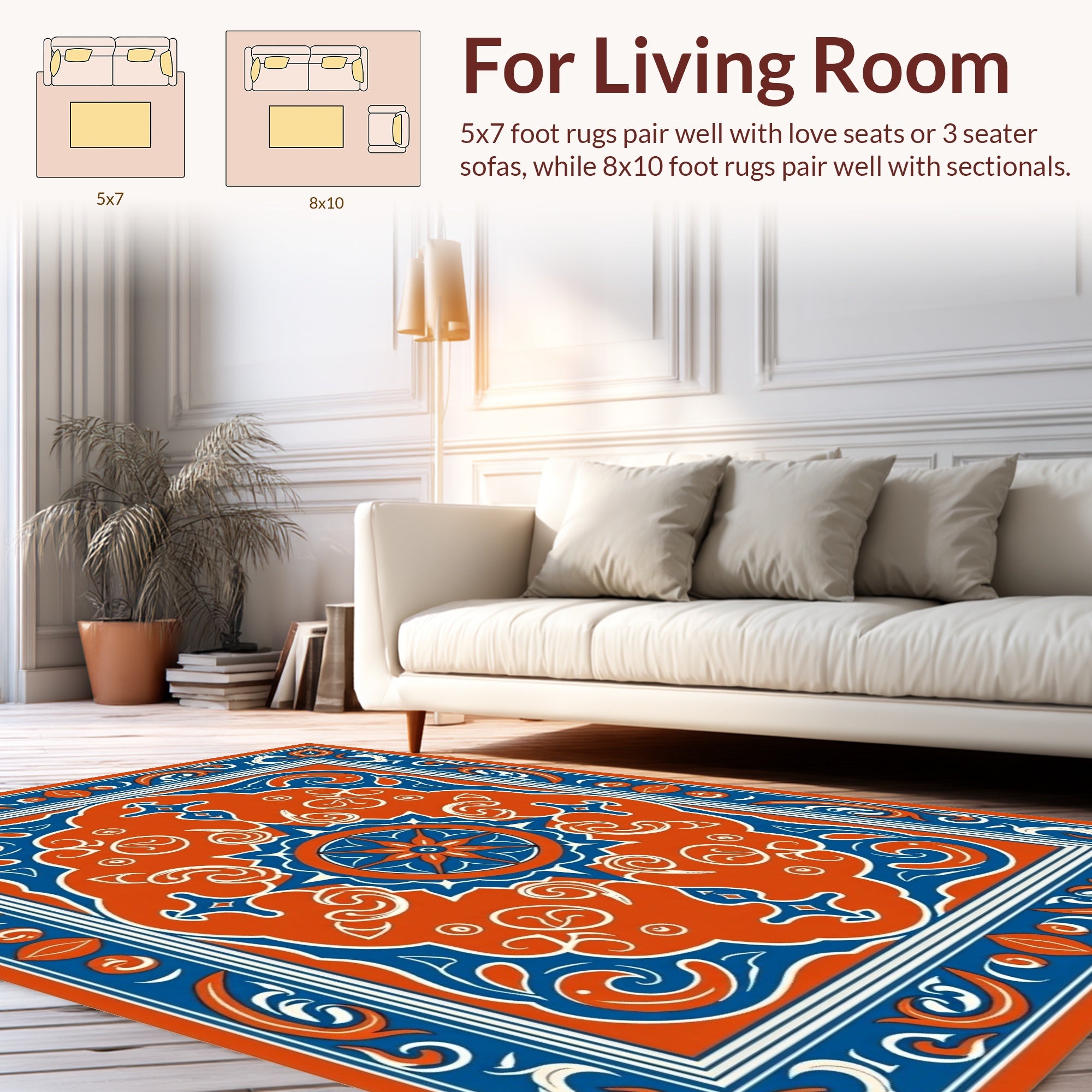 Orange Blue Floral Medallion Pattern Rug