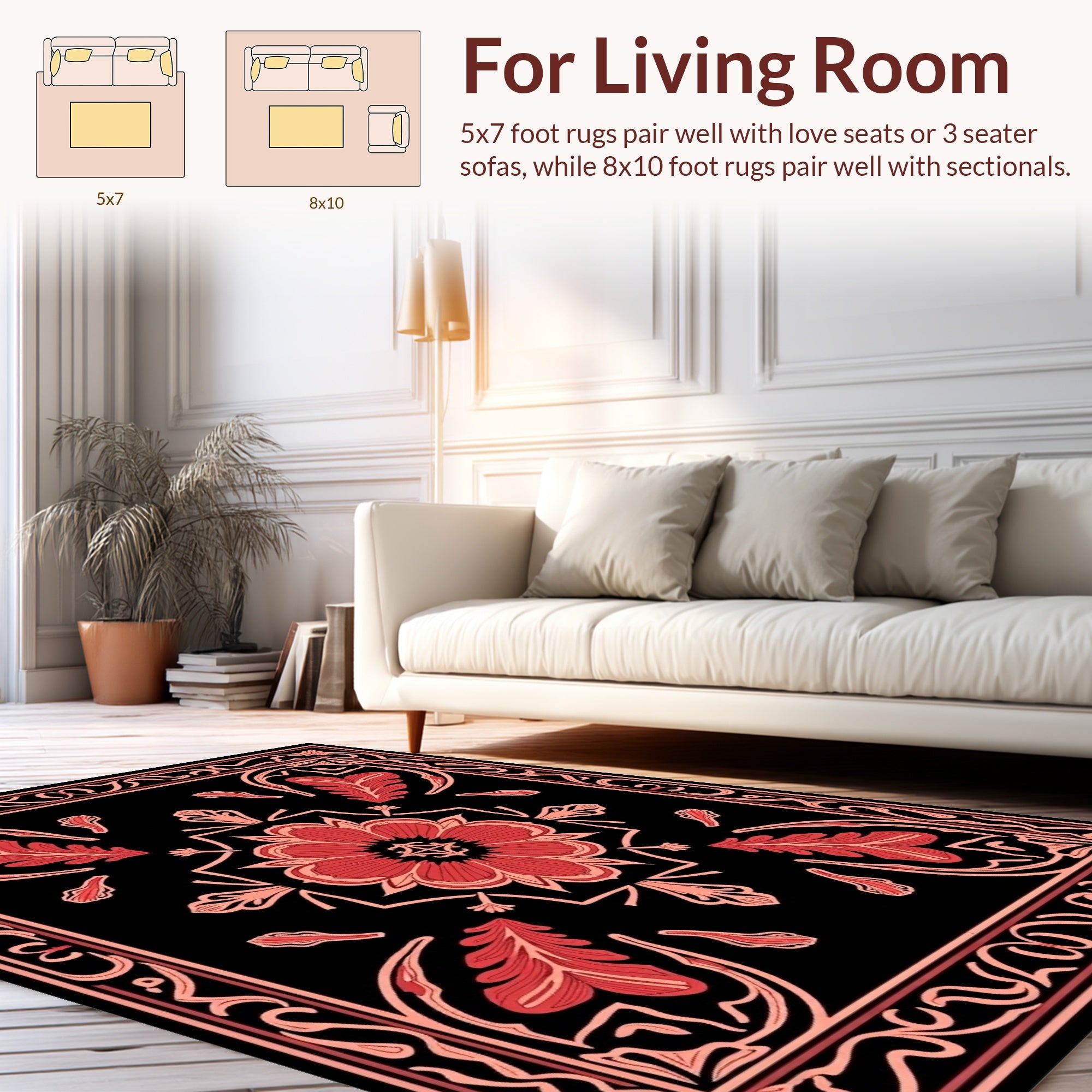 Elegant Red Floral Symmetry Rug