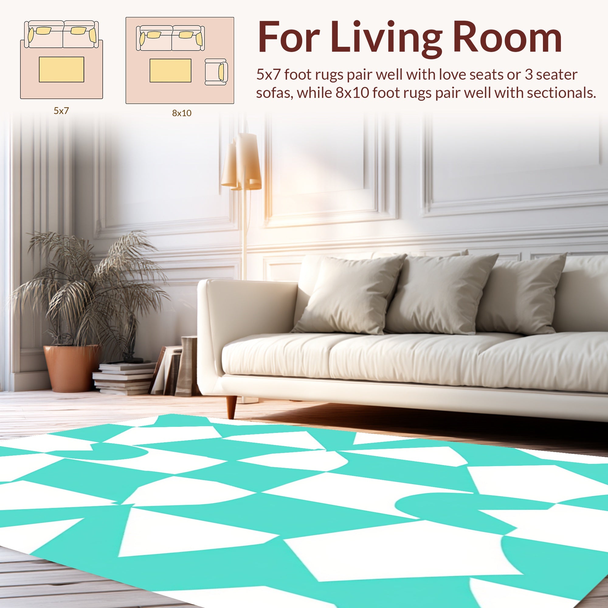 Geometric Aqua White Checkerboard Pattern Rug