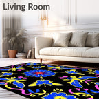Bold Blue Yellow Butterfly Floral Rug