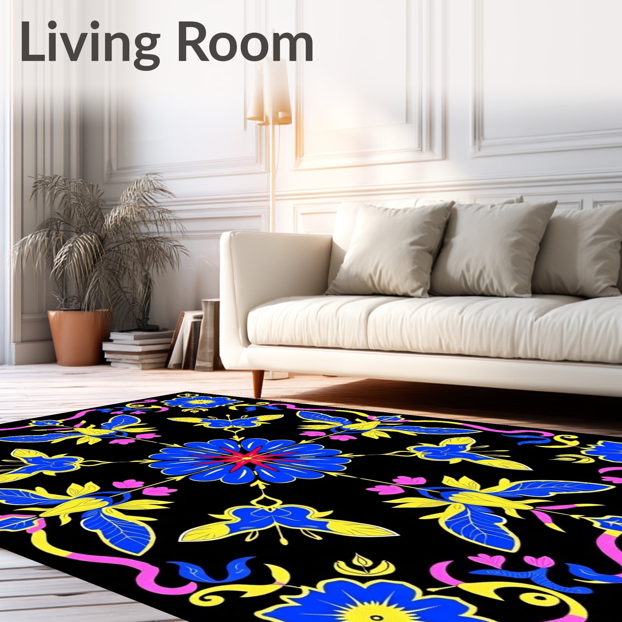Bold Blue Yellow Butterfly Floral Rug