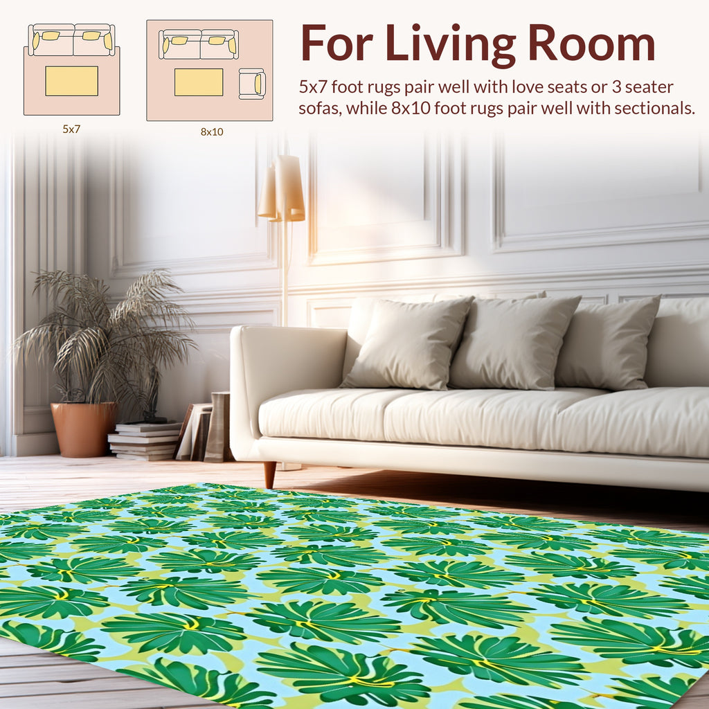 Leafy Pattern Green Yellow Accents Rug