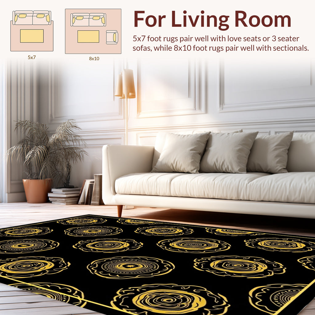 Golden Sunburst Abstract Pattern Rug