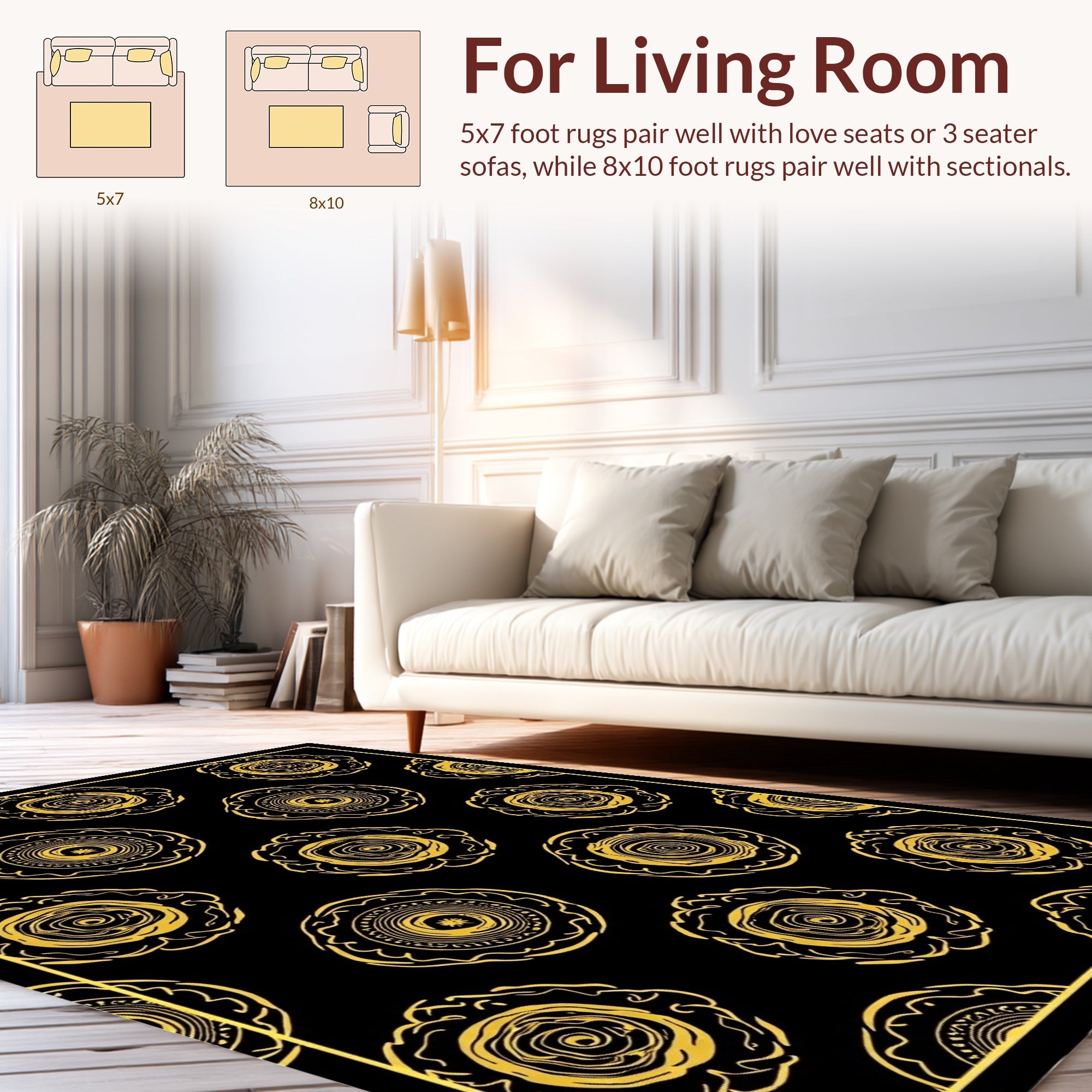 Golden Sunburst Abstract Pattern Rug