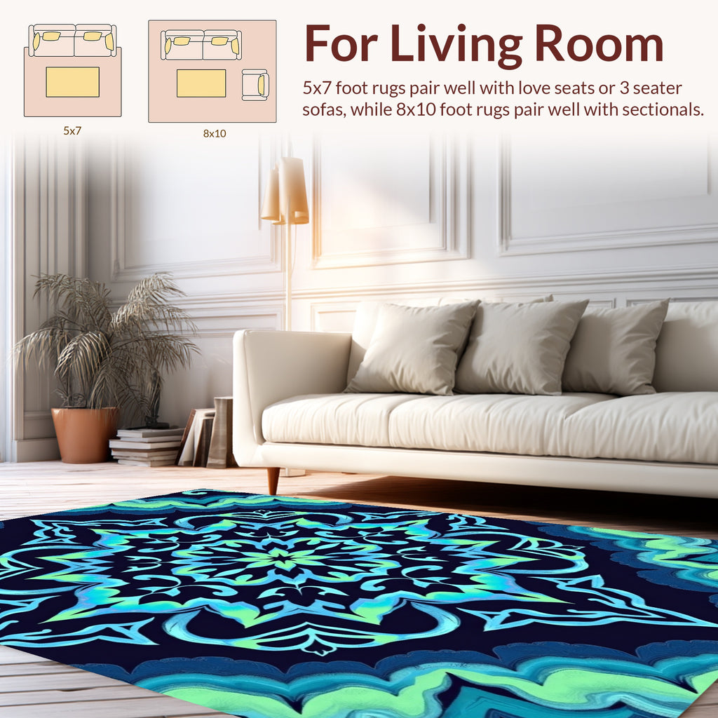 Ornate Aqua Teal Mandala Pattern Rug