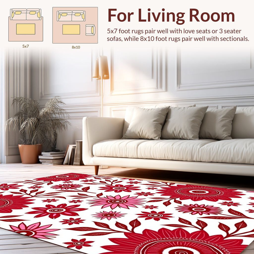 Bold Floral Pattern with Red Accents Rug