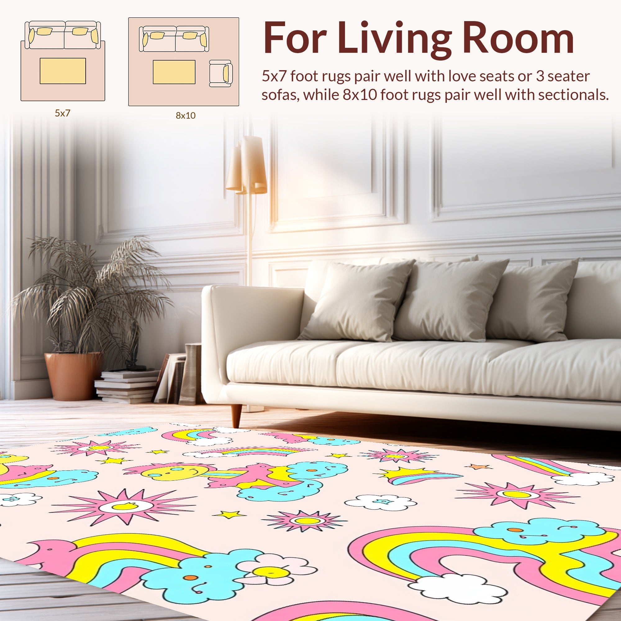Whimsical Rainbows and Sunbursts Pattern Rug