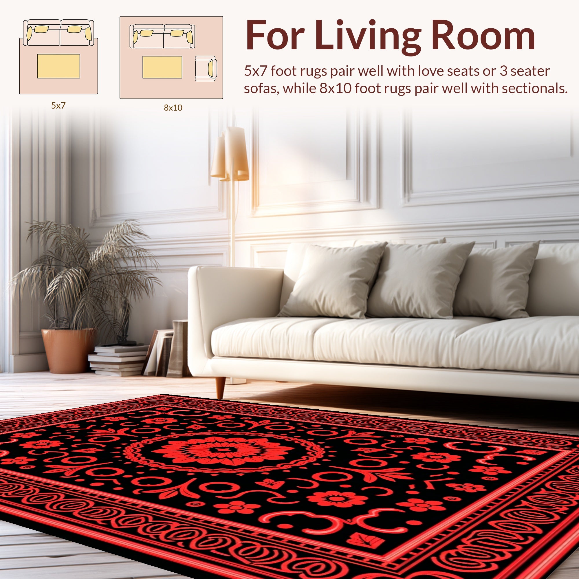 Bold Floral Bordered Central Medallion Rug