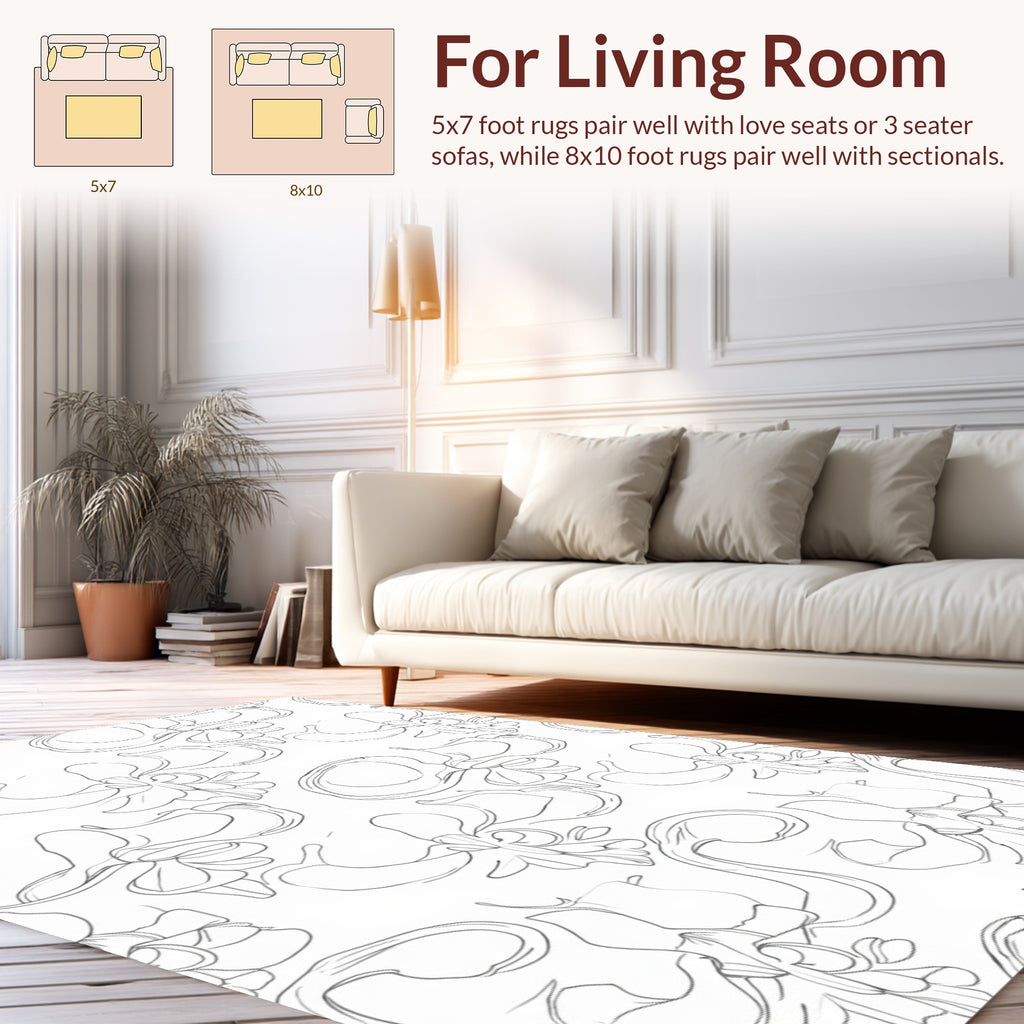 Delicate Floral Line Drawing Pattern Rug