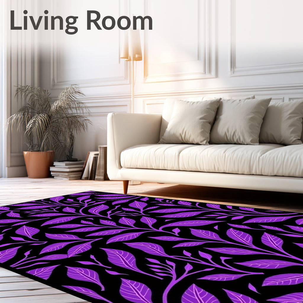 Vibrant Purple Leafy Vine Artwork Rug
