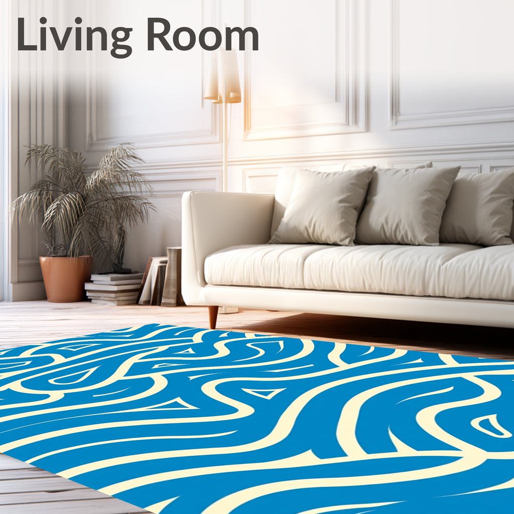 Oceanic Blue Swirl Abstract Rug
