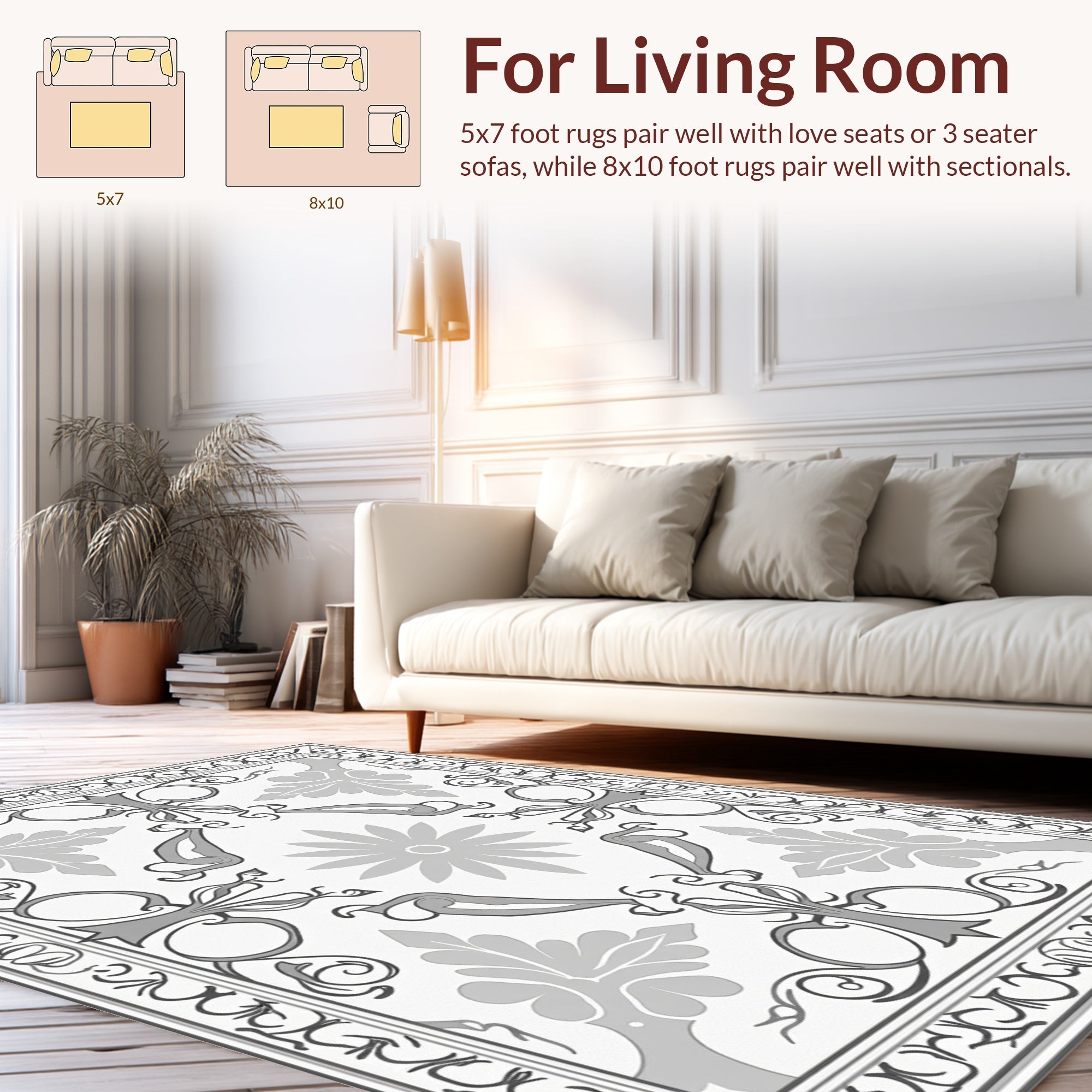 Ornate Floral Scrollwork Inspired Design Rug