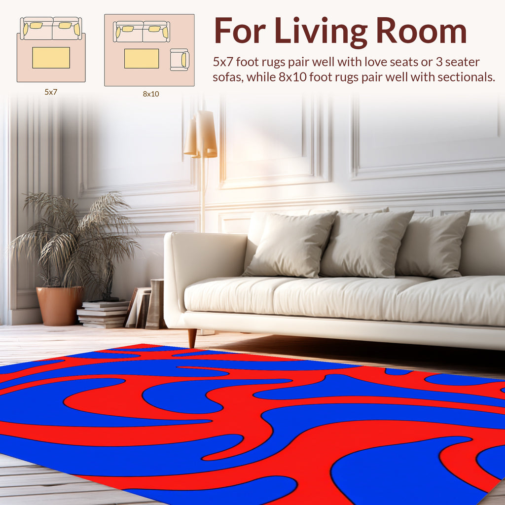 Vivid Red Blue Flowing Pattern Rug