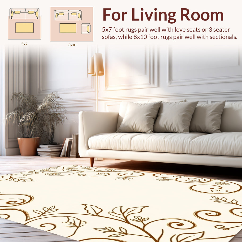 Ornate Brown Floral Scrollwork Design Rug