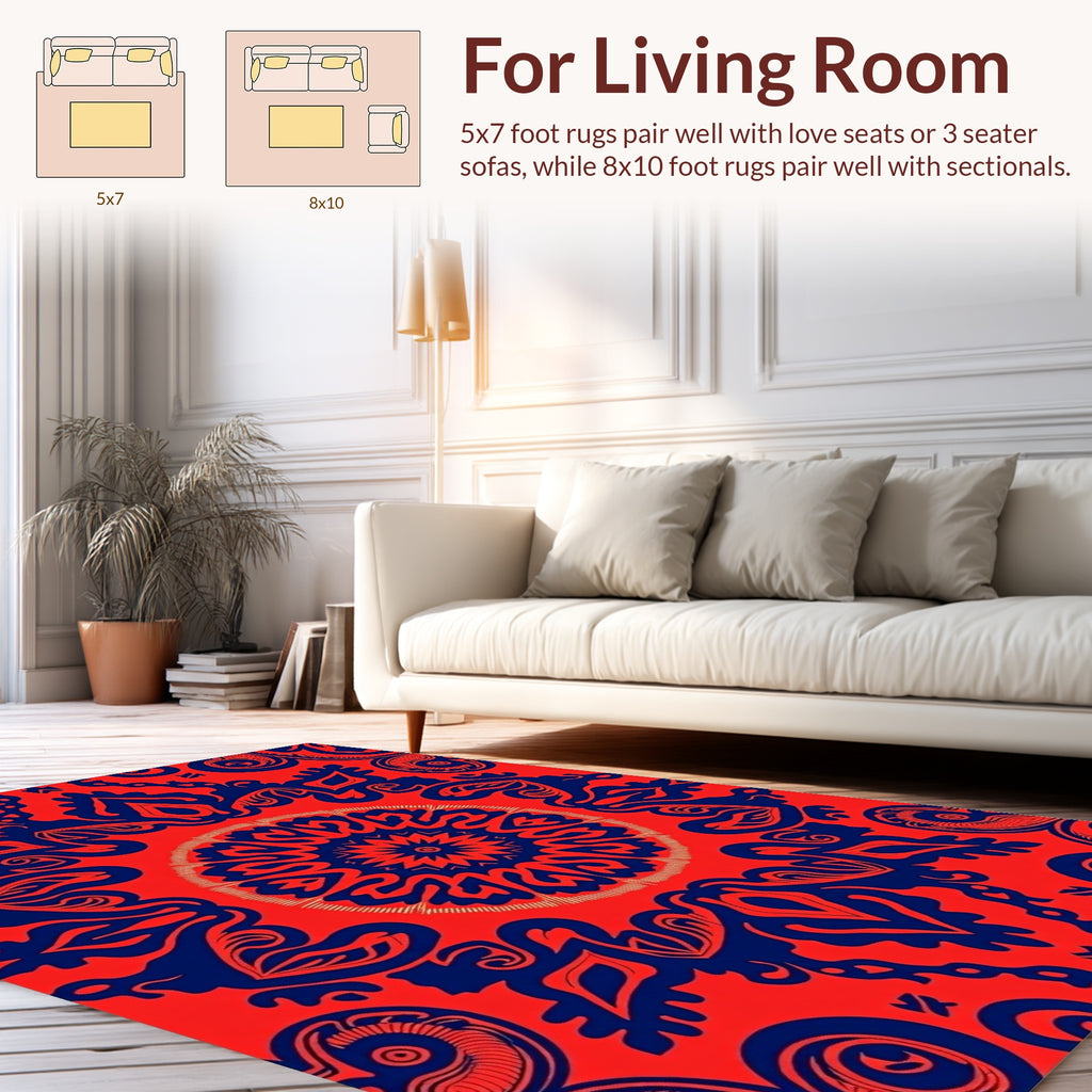 Ornate Red Blue Mandala Pattern Rug