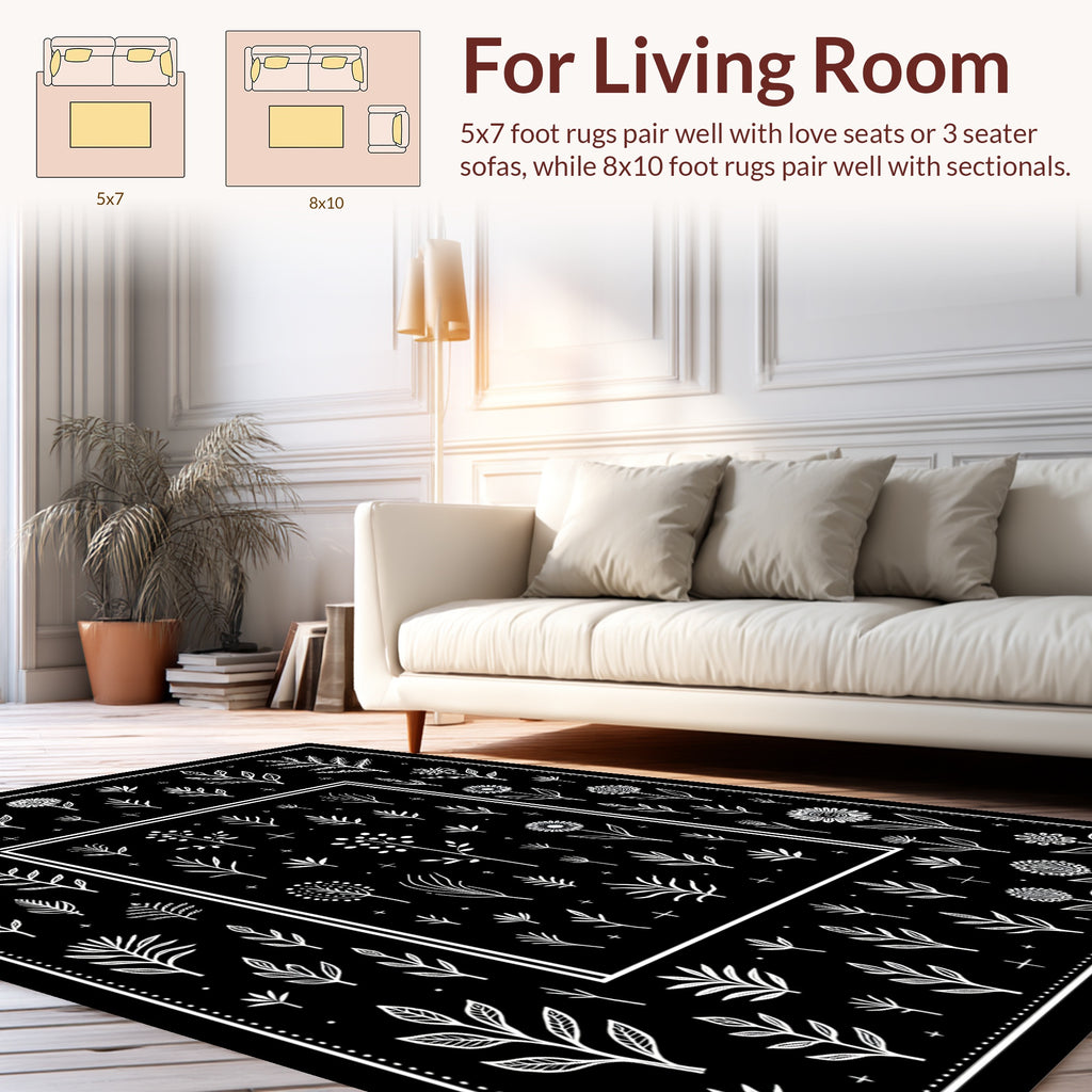 Botanical Sketch Floral Patterned Design Rug