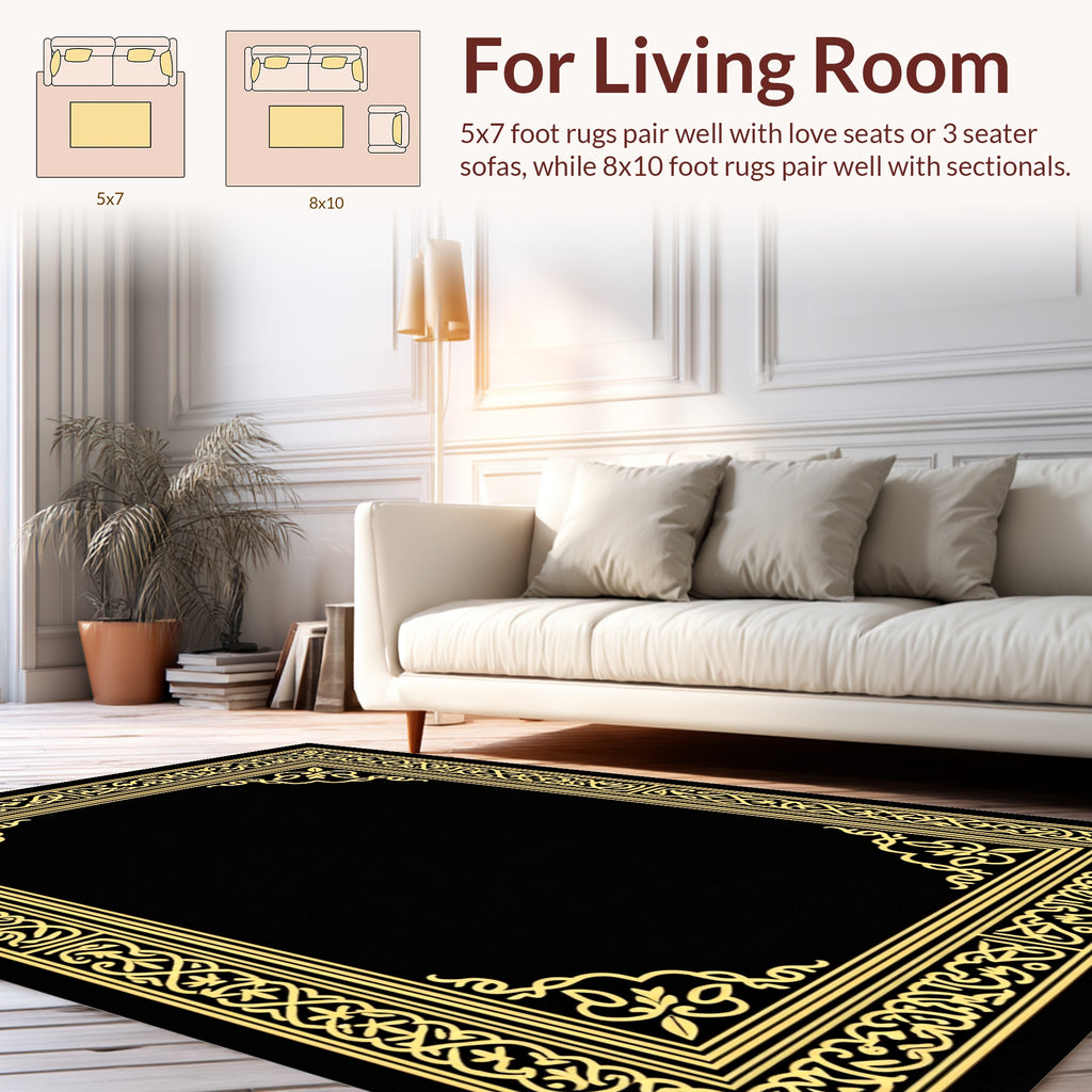 Elegant Ornate Gold Border Design Rug