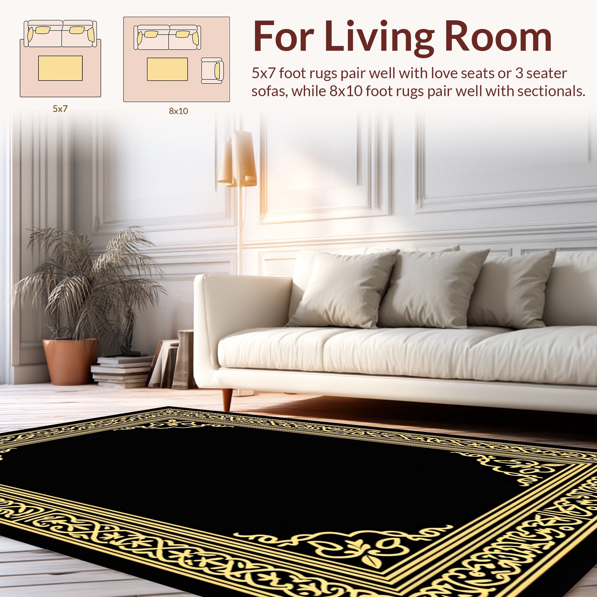Elegant Ornate Gold Border Design Rug
