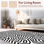 Abstract Black White Labyrinth Pattern Rug