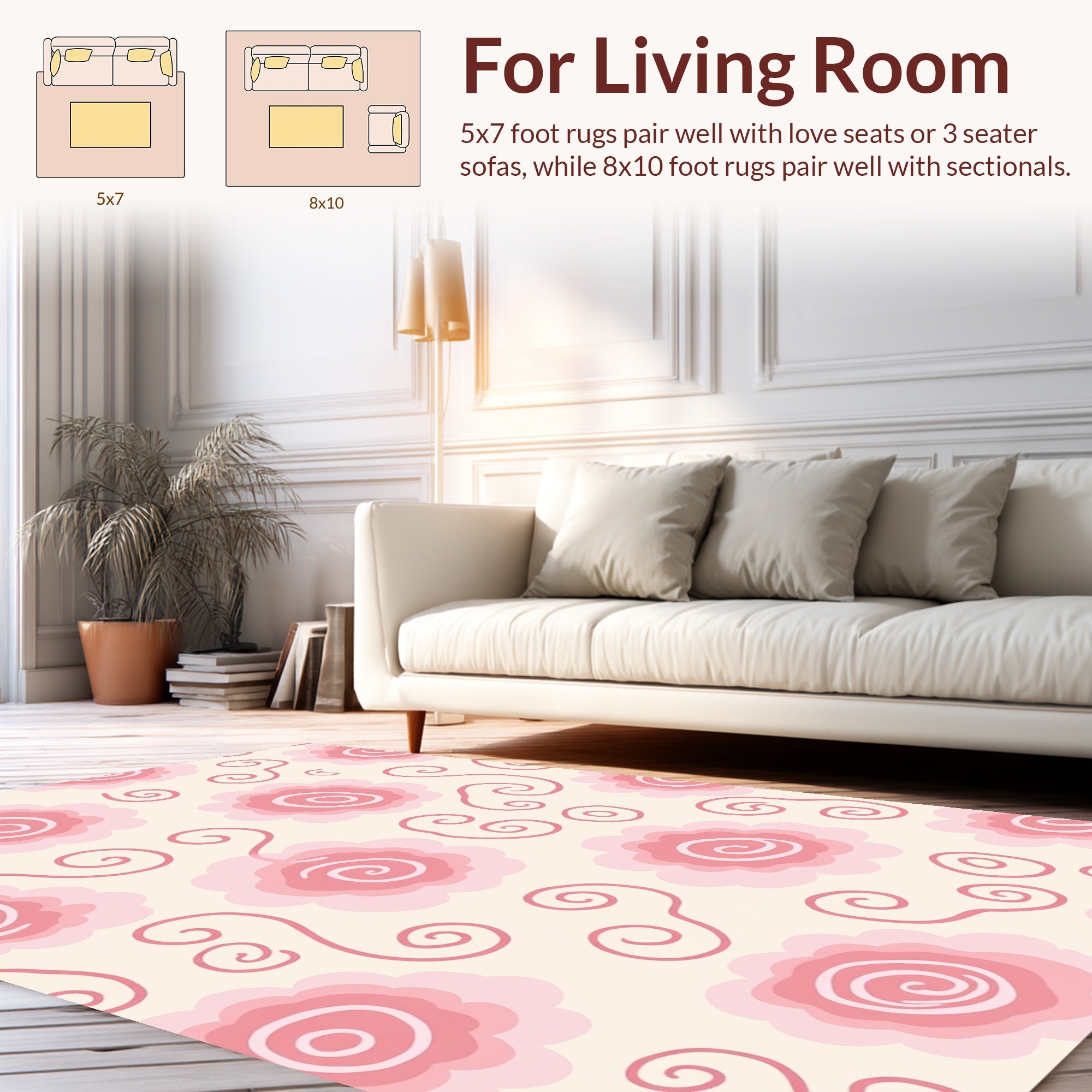 Pink Swirl Floral Pattern Rug