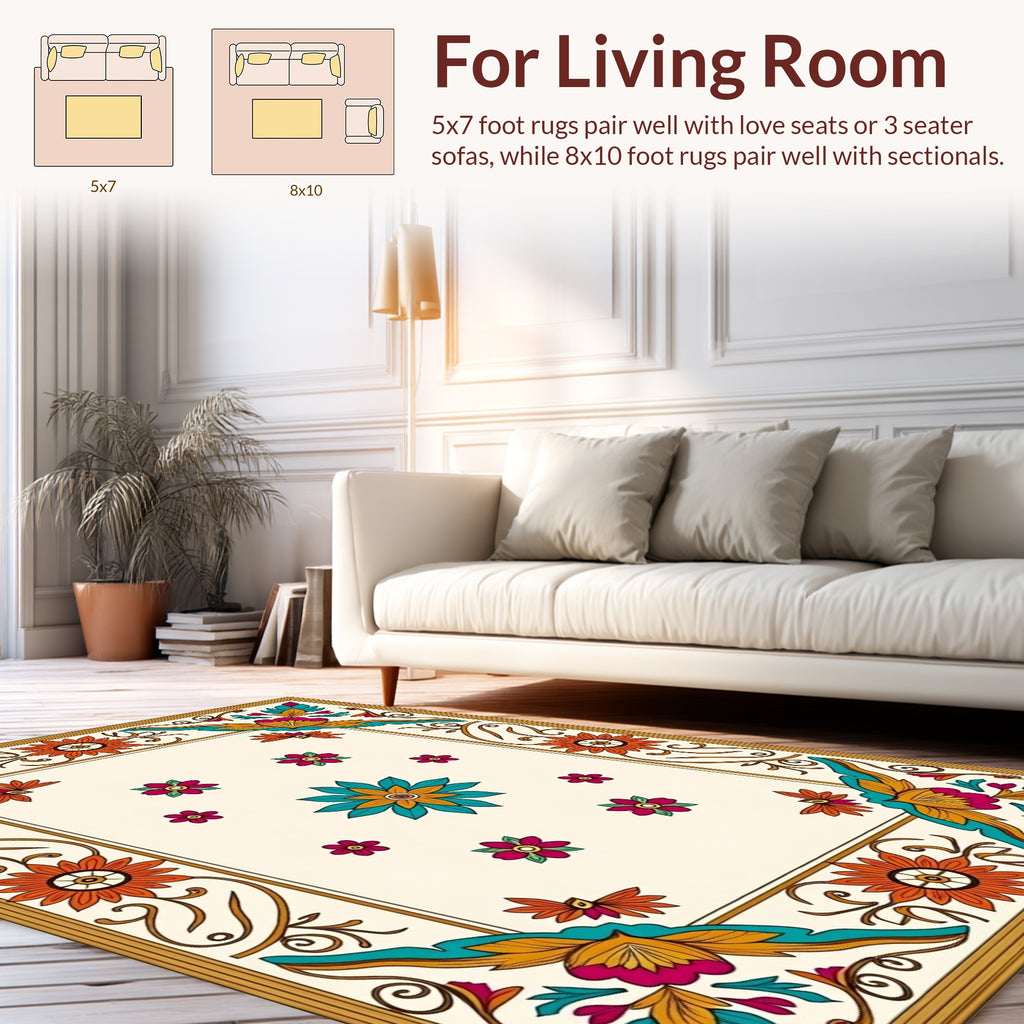 Vibrant Floral Medallion Cream Rug
