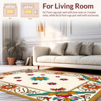 Vibrant Floral Medallion Cream Rug