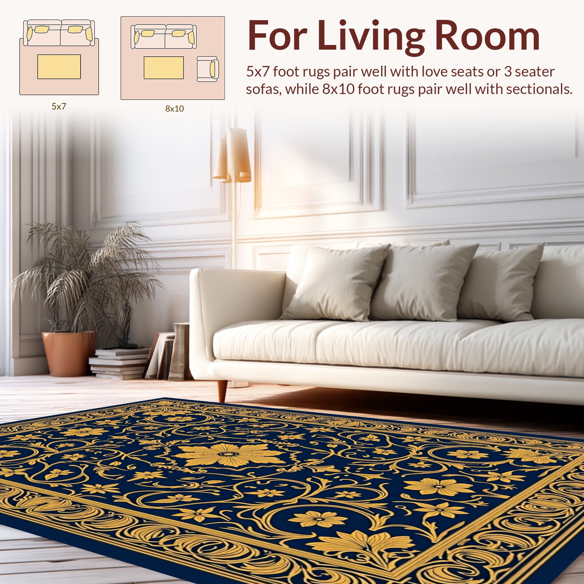 Ornate Floral Navy Gold Rug
