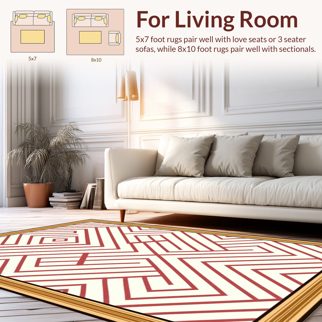 Red Geometric Maze Pattern Rug