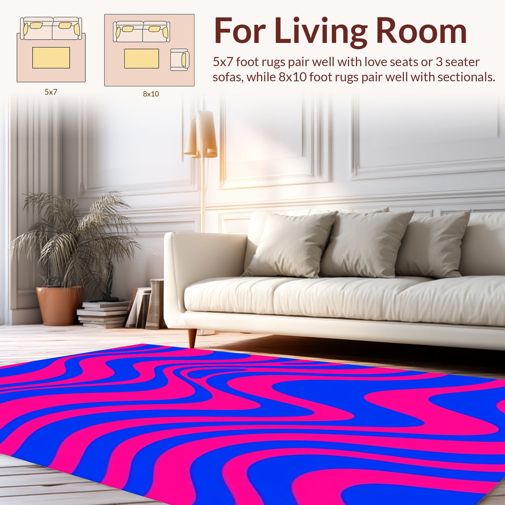 Vibrant Pink Blue Wave Pattern Rug