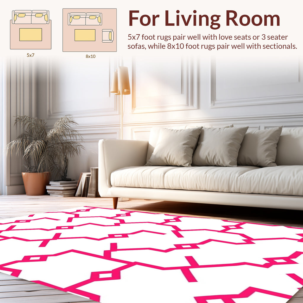 Hot Pink Geometric Chain Link Pattern Rug