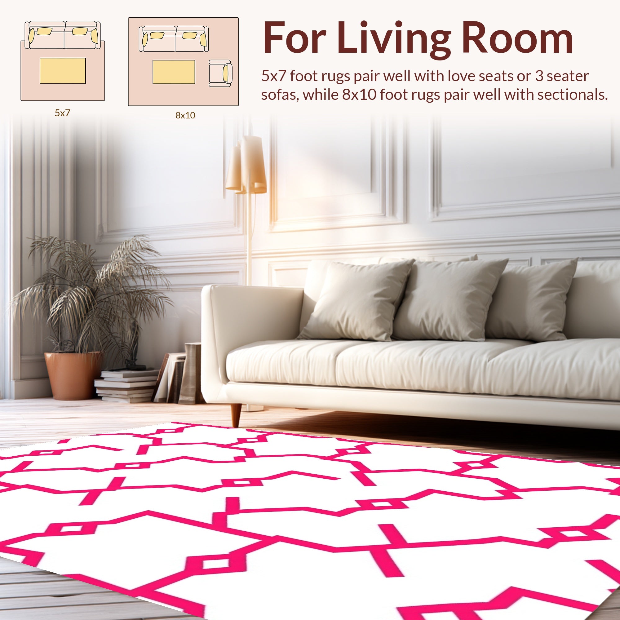 Hot Pink Geometric Chain Link Pattern Rug