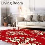 Classic Red Cream Floral Damask Rug